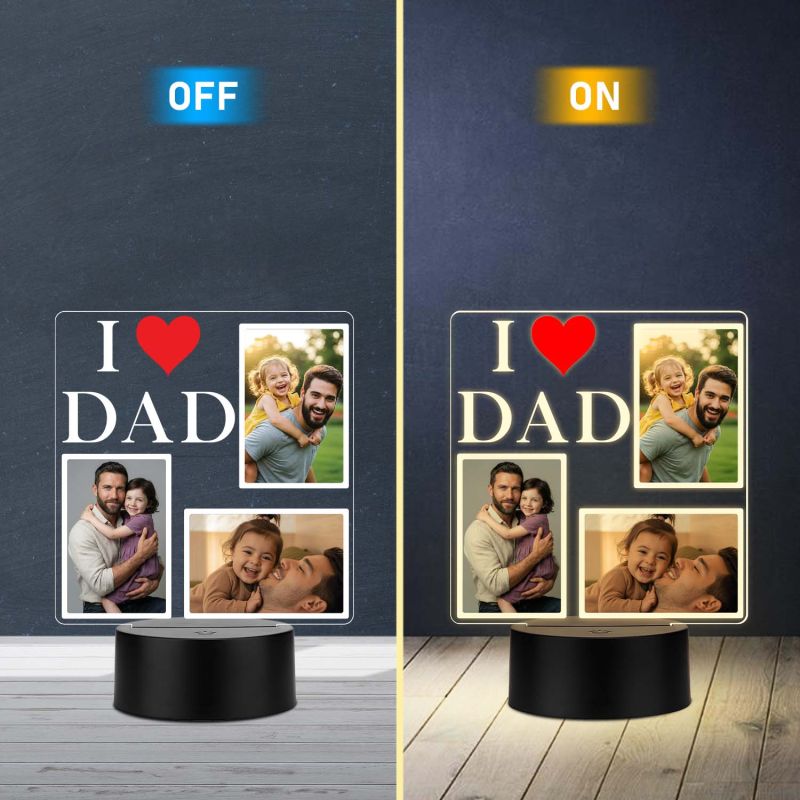 Personalized I Love Dad UV Print Photo LED Lamp Fathers Day Gift Acrylic Light
